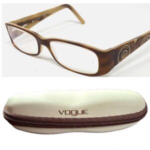 VOGUE Designer Eyeglasses/reading with zippered case Womens Brown Tortoise/Beige